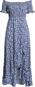 Lulus Fleur-tation Off the Shoulder High/Low Dress