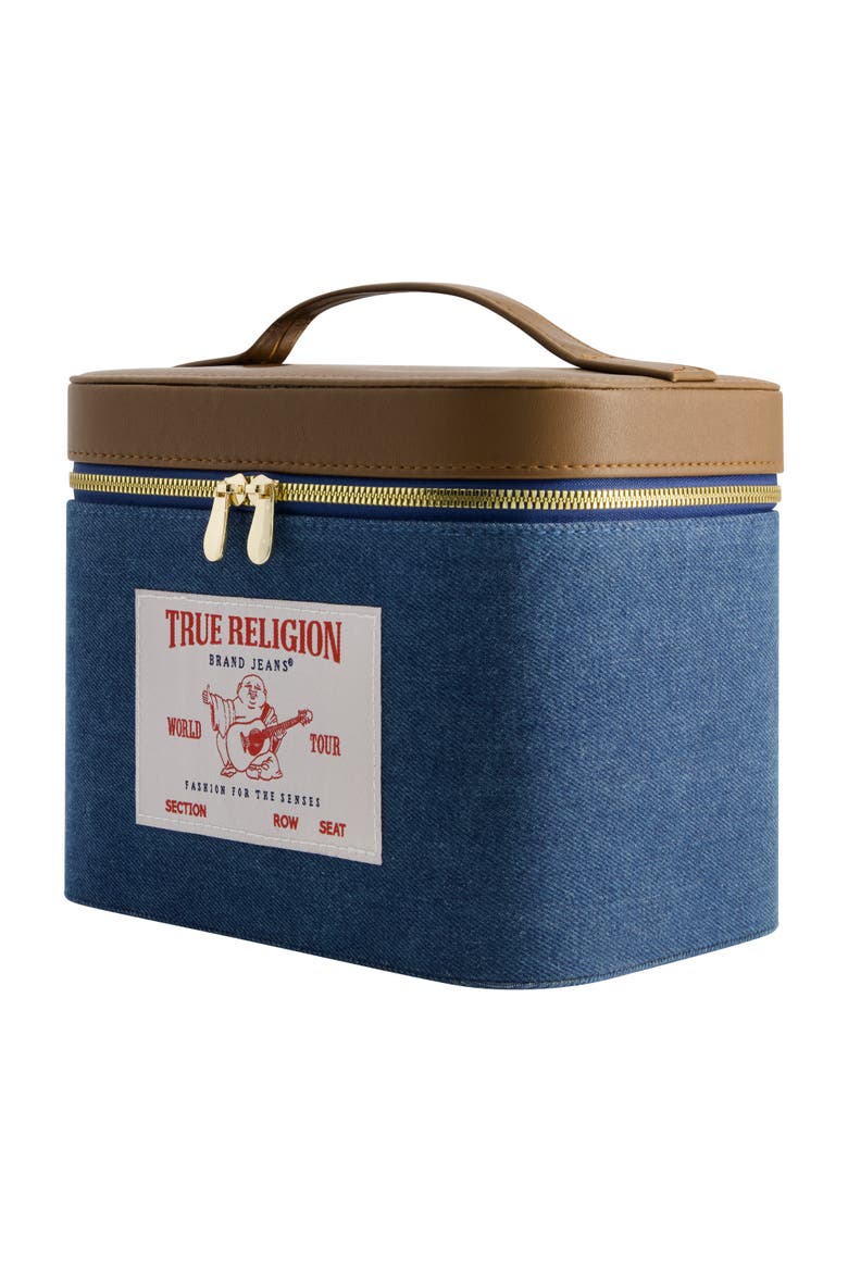 Large Denim Cosmetic Case with Mirror, Alternate, color, DENIM