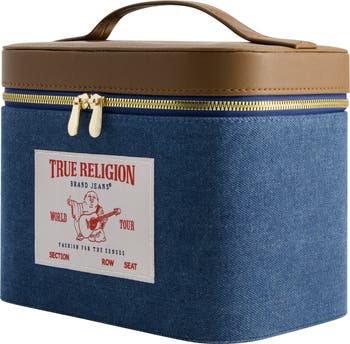 Large Denim Cosmetic Case with Mirror