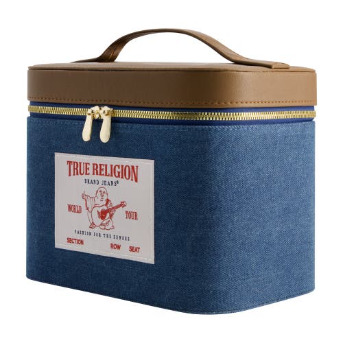 True Religion Large Denim Cosmetic Case With Mirror In Blue