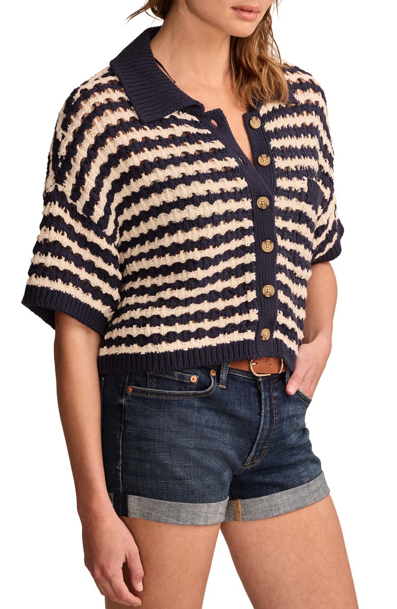 Lucky Brand Open Stitch Short Sleeve Crop Cardigan, Alternate, color,