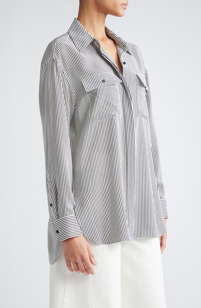 Nili Lotan Ellias Stripe Silk Shirt, Alternate, color, 