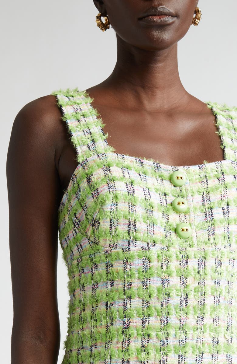 ST. JOHN Plaid Eyelash Tweed Sheath Minidress, Alternate, color, Cactus/ Ivory Multi