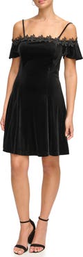 Kensie Stretch Velvet Off-the-Shoulder Dress