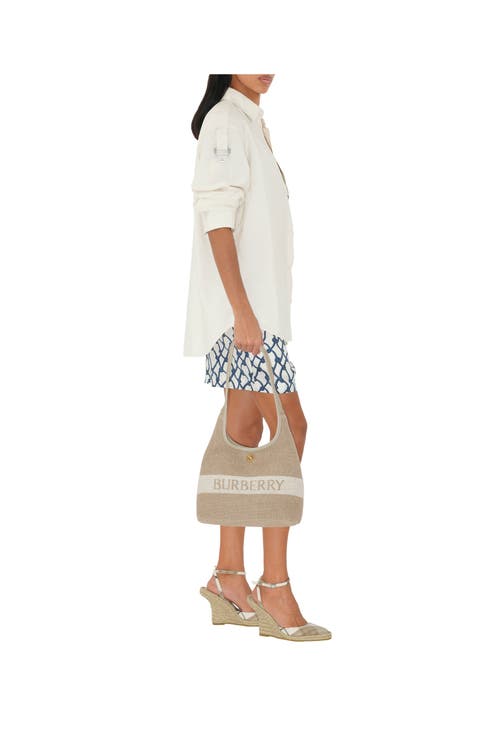 Burberry Small Logo-embellished Canvas Shoulder Bag In Natural