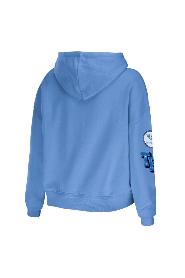 Women's WEAR by Erin Andrews Light Blue Tennessee Titans Plus Size Modest Cropped Pullover Hoodie, Alternate, color, Light Blue