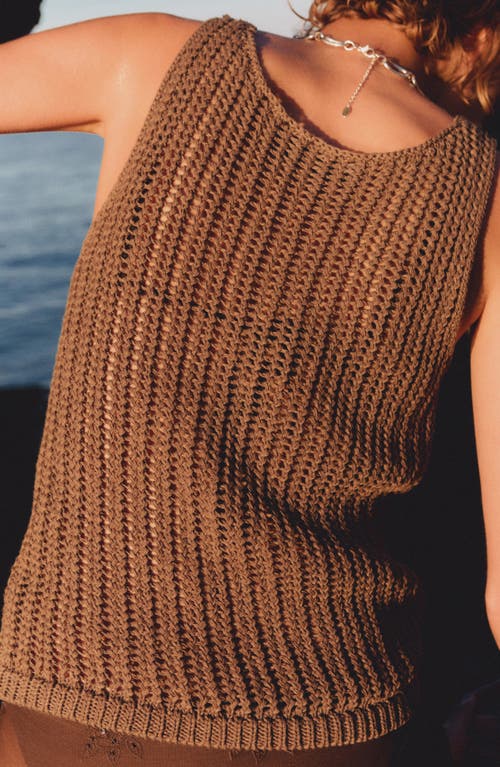 Mango Semisheer Crochet Tank Top In Brown