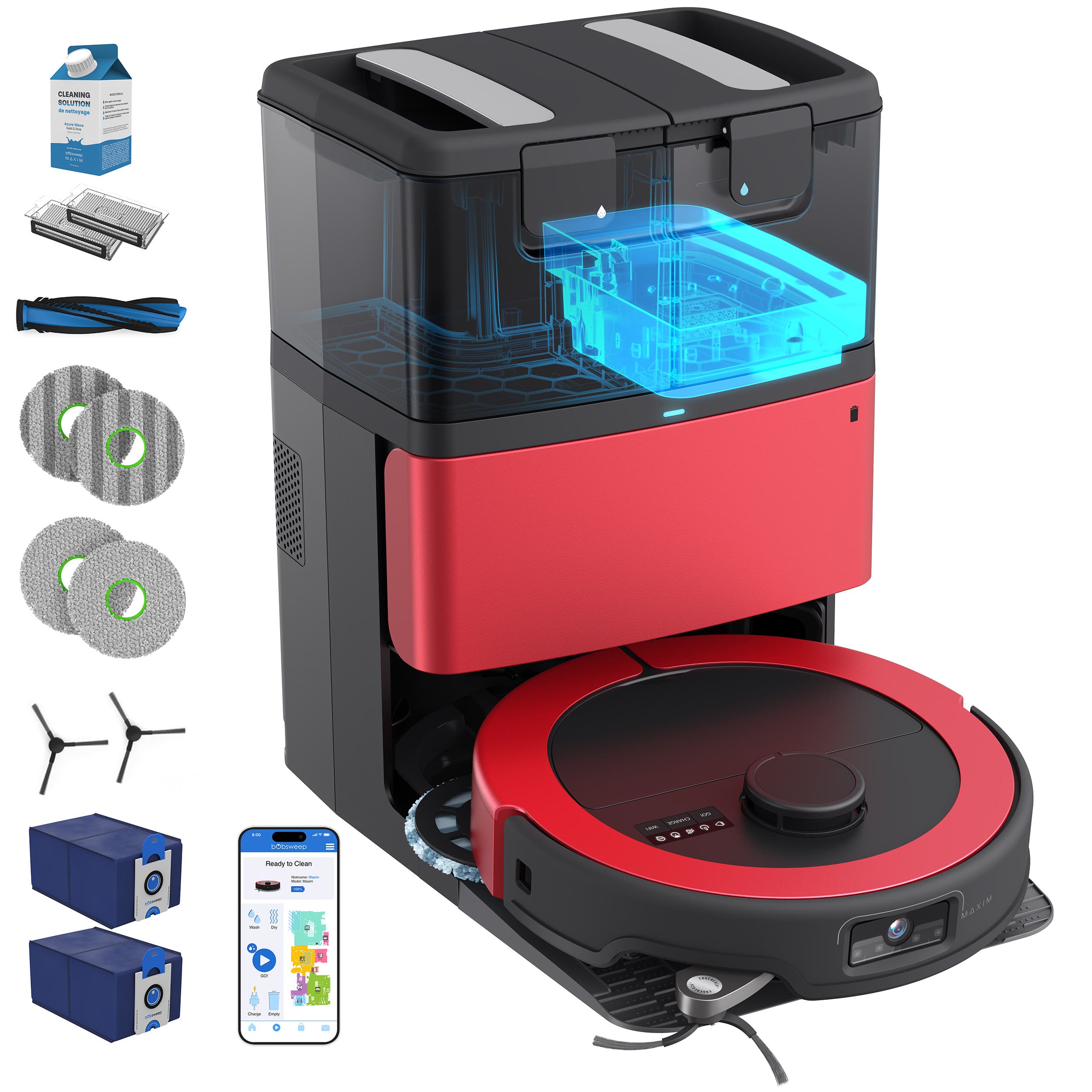 BOBSWEEP Maxim All-in-One Robot Vacuum & Auto-Lift DualSpin Mop in Imperial Red at Nordstrom, Size Small