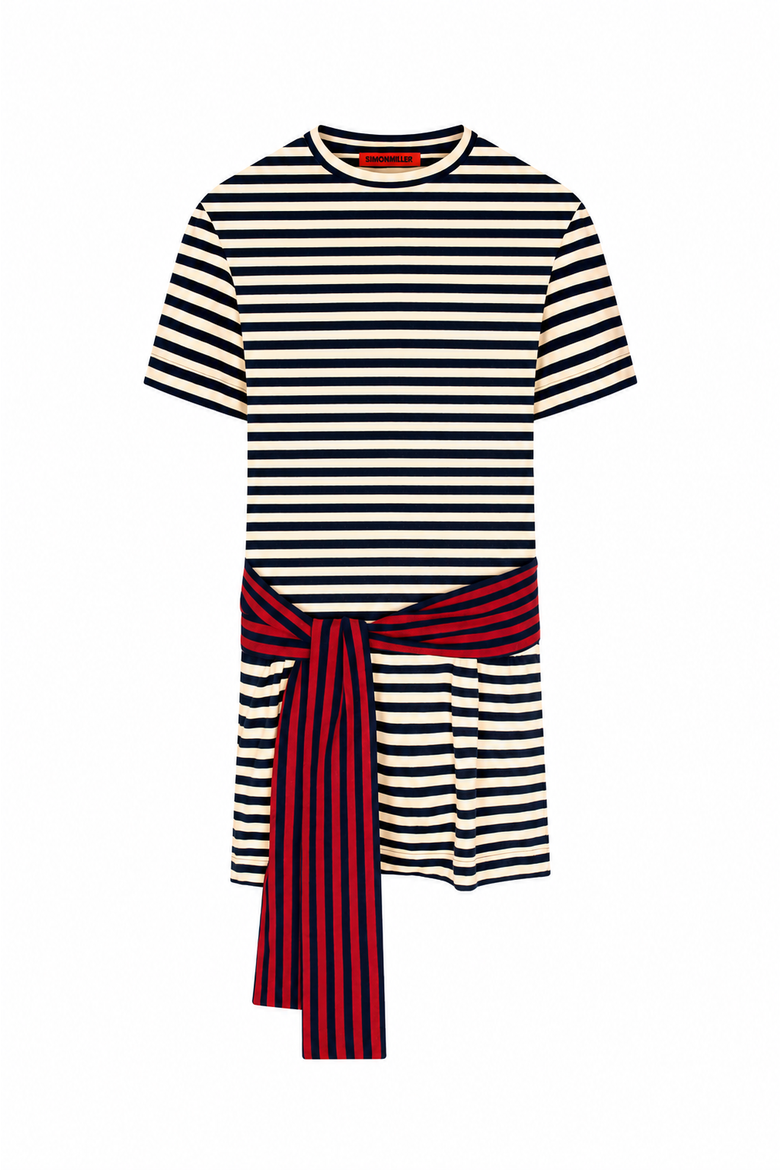 Lottie T-Shirt Dress with Tie Waist, Alternate, color, Navy Stripe Combo