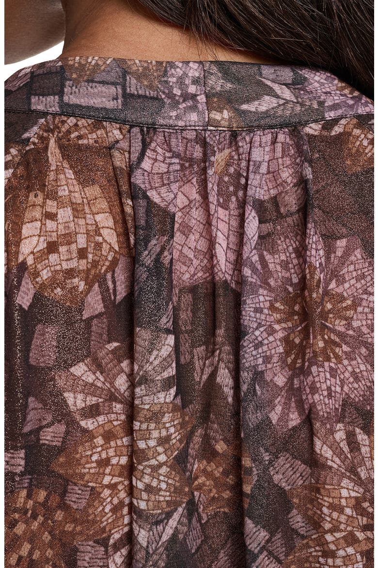 Foil Chiffon Tie Neck Top, Alternate, color, CHOCOLATE MULTI