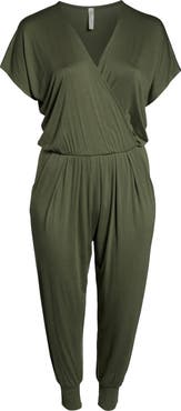 Loveappella Short Sleeve Wrap Top Jumpsuit