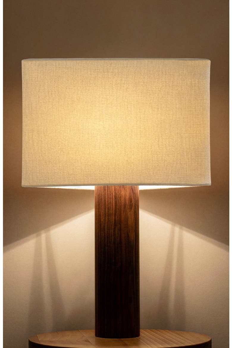 Koa 20" LED Table Lamp with Solid Walnut Wood Base and Triangle Cotton Shade, Alternate, color, Walnut