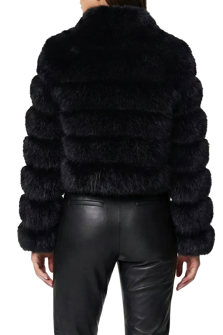 Fur-Free Fox (Faux Fur) Horizontal Zip Short Jacket, Alternate, color, BLACK