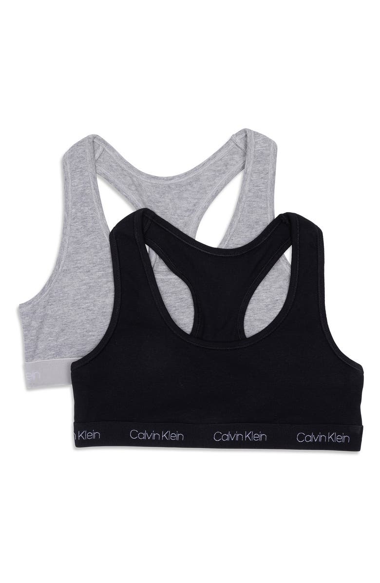 Calvin Klein Kids' Assorted 2-Pack Racerback Bras, Main, color, Black/ Heather Gray