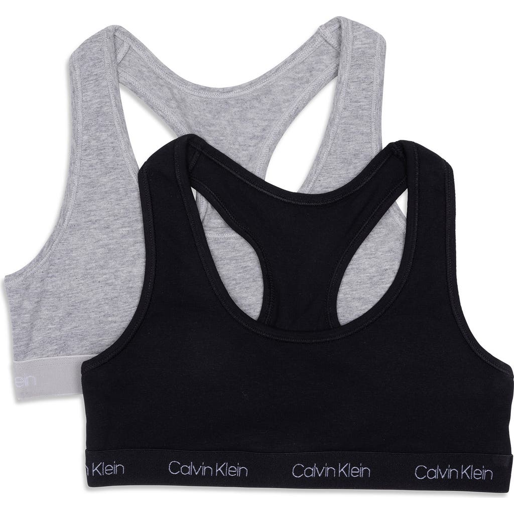 Shop Calvin Klein Kids' Assorted 2-pack Racerback Bras In Black/heather Gray