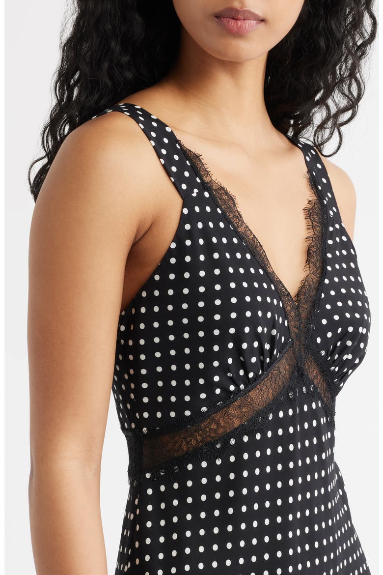 Kennedy Eyelash Lace Trim Midi Slipdress, Alternate, color, BLACK WHITE