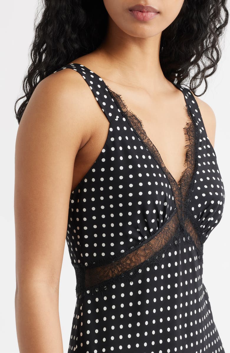 Lucy Paris Kennedy Eyelash Lace Trim Midi Slipdress, Alternate, color, Black White