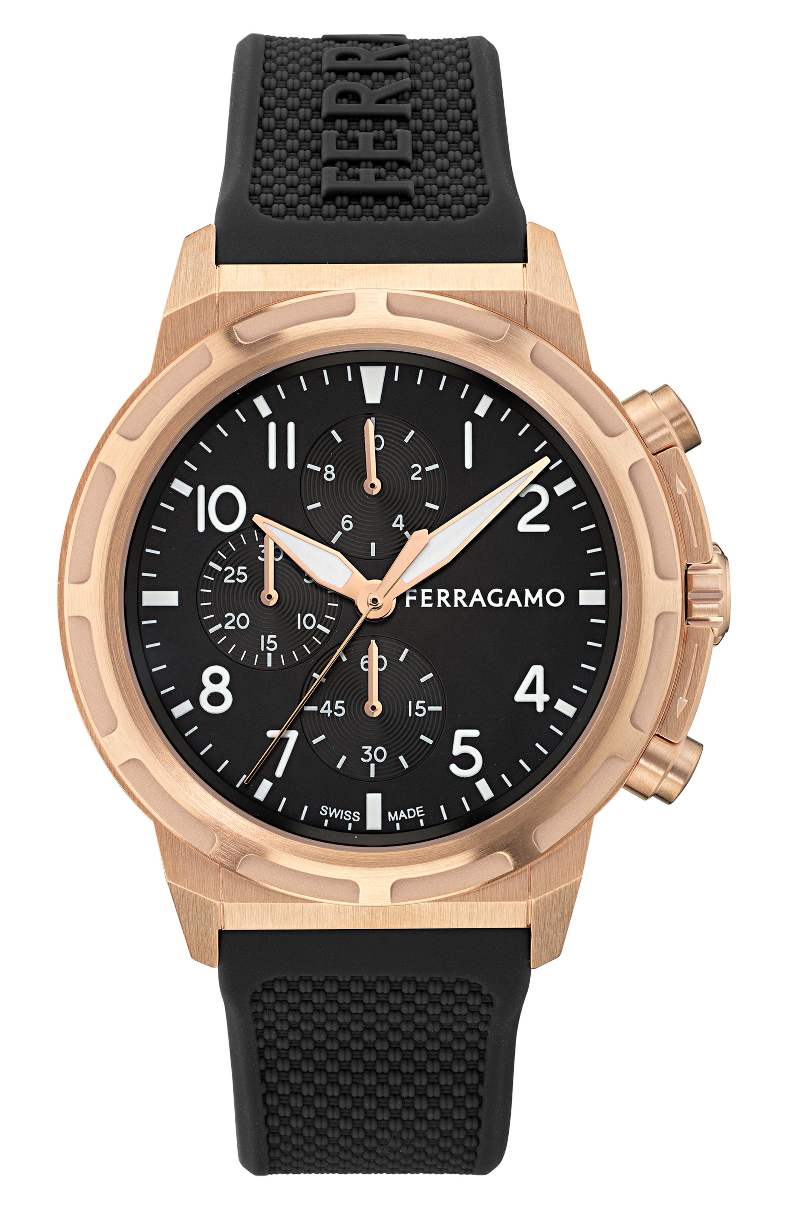FERRAGAMO Sport Chronograph Silicone Strap Watch, 44mm