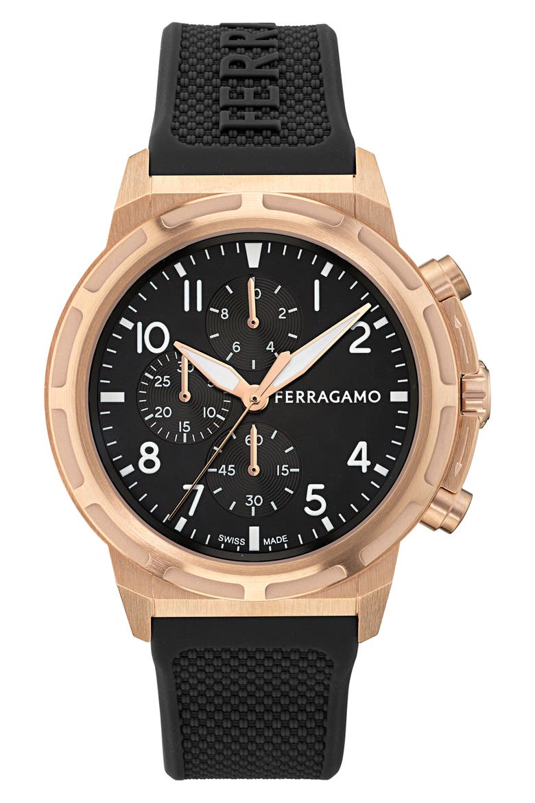 Sport Chronograph Silicone Strap Watch, 44mm, Main, color, ROSE GOLD