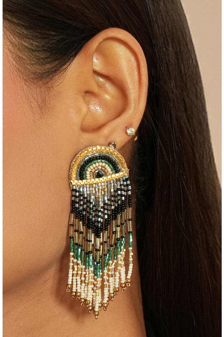 Lisander Beaded Fringe Drop Earrings, Alternate, color, TEAL