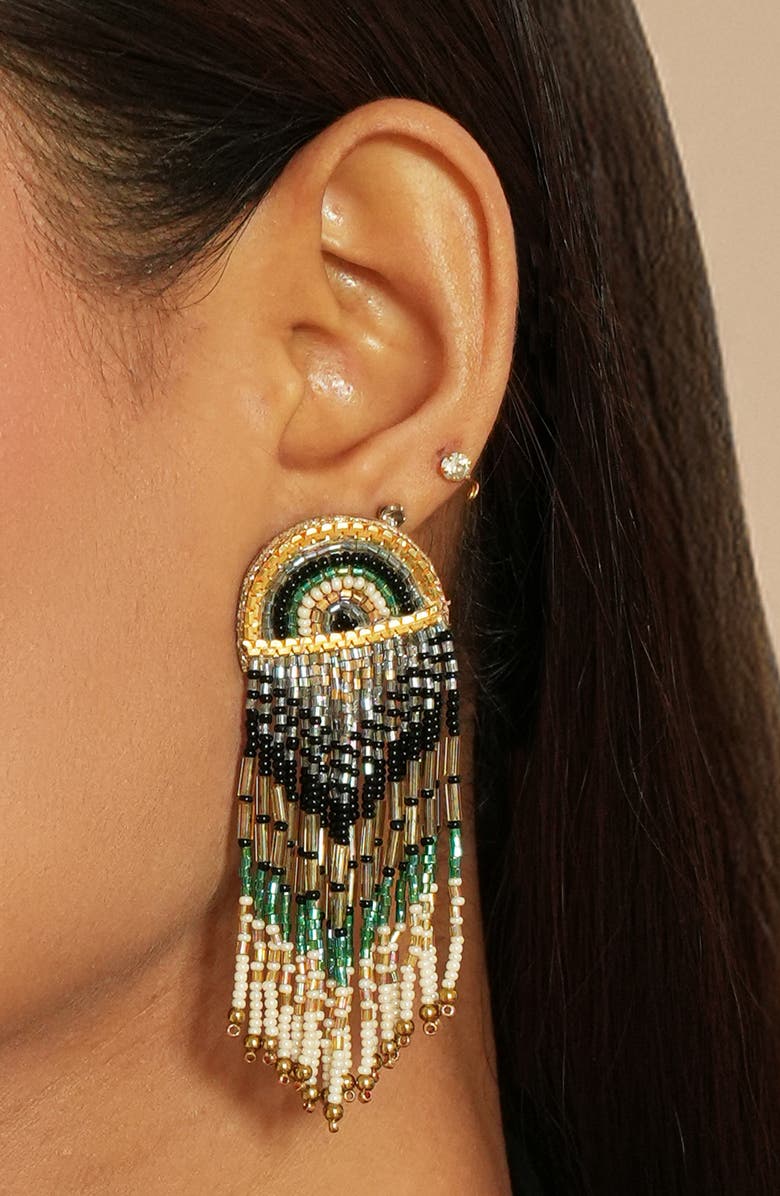 Deepa Gurnani Lisander Beaded Fringe Drop Earrings, Alternate, color, Teal