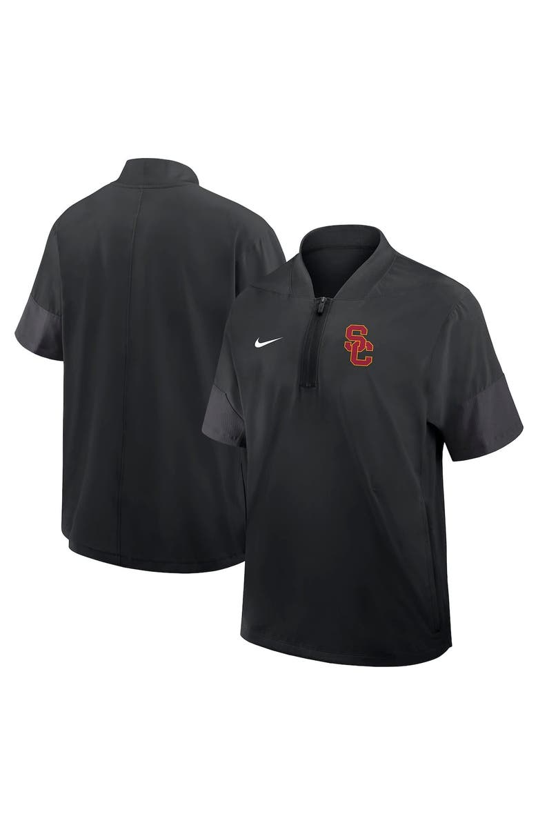 Nike Men's Nike Black USC Trojans 2025 Sideline Short Sleeve Quarter-Zip Coach Jacket, Main, color, Black