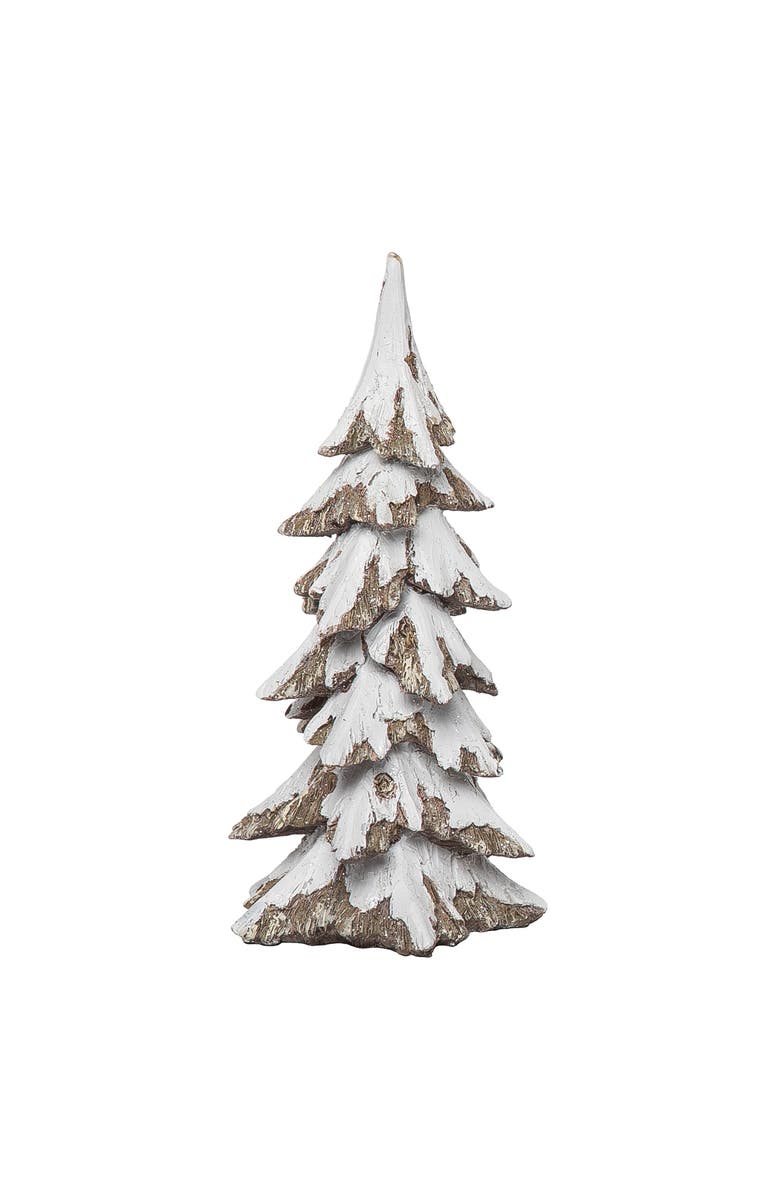 Transpac Off-White Christmas Snowy Tree Figurine Decorative Resin Sculpture, Main, color, Off-White