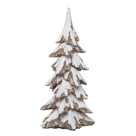 Off-White Christmas Snowy Tree Figurine Decorative Resin Sculpture
