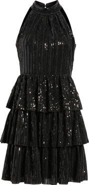 Eliza J Sequin Tiered Halter Party Dress