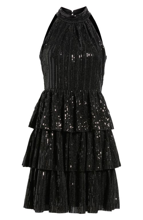 Eliza J Sequin Tiered Halter Party Dress In Black