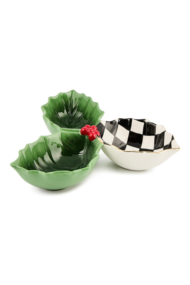 Courtly Check Holly Leaf Hand Painted Ceramic Candy Dish, Alternate, color, GREEN