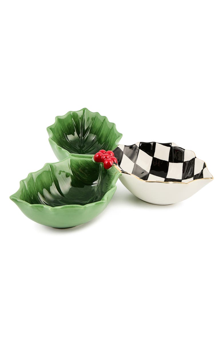 MACKENZIE CHILDS Courtly Check Holly Leaf Hand Painted Ceramic Candy Dish, Alternate, color, Green