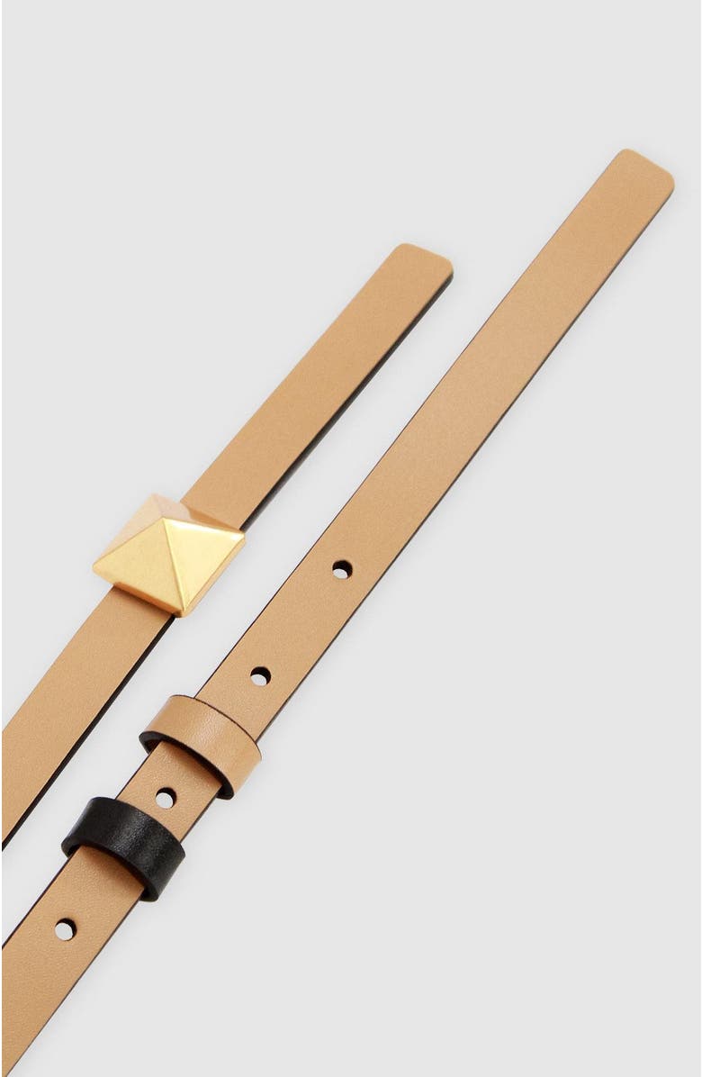 Belle & Bloom Cleopatra Pyramid Stud Leather Belt, Alternate, color, Tan/Black