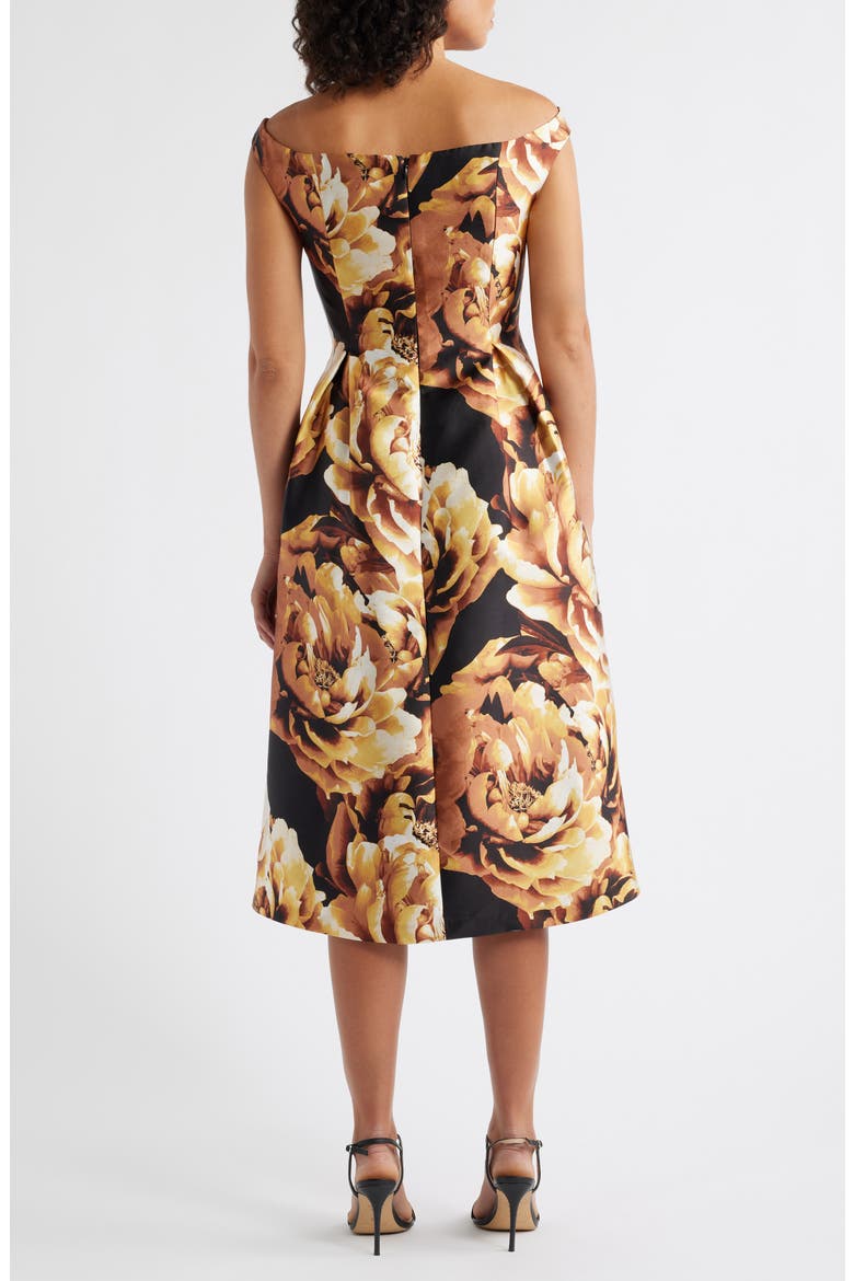 Floral Off-the-Shoulder Cocktail Dress, Alternate, color, GOLD