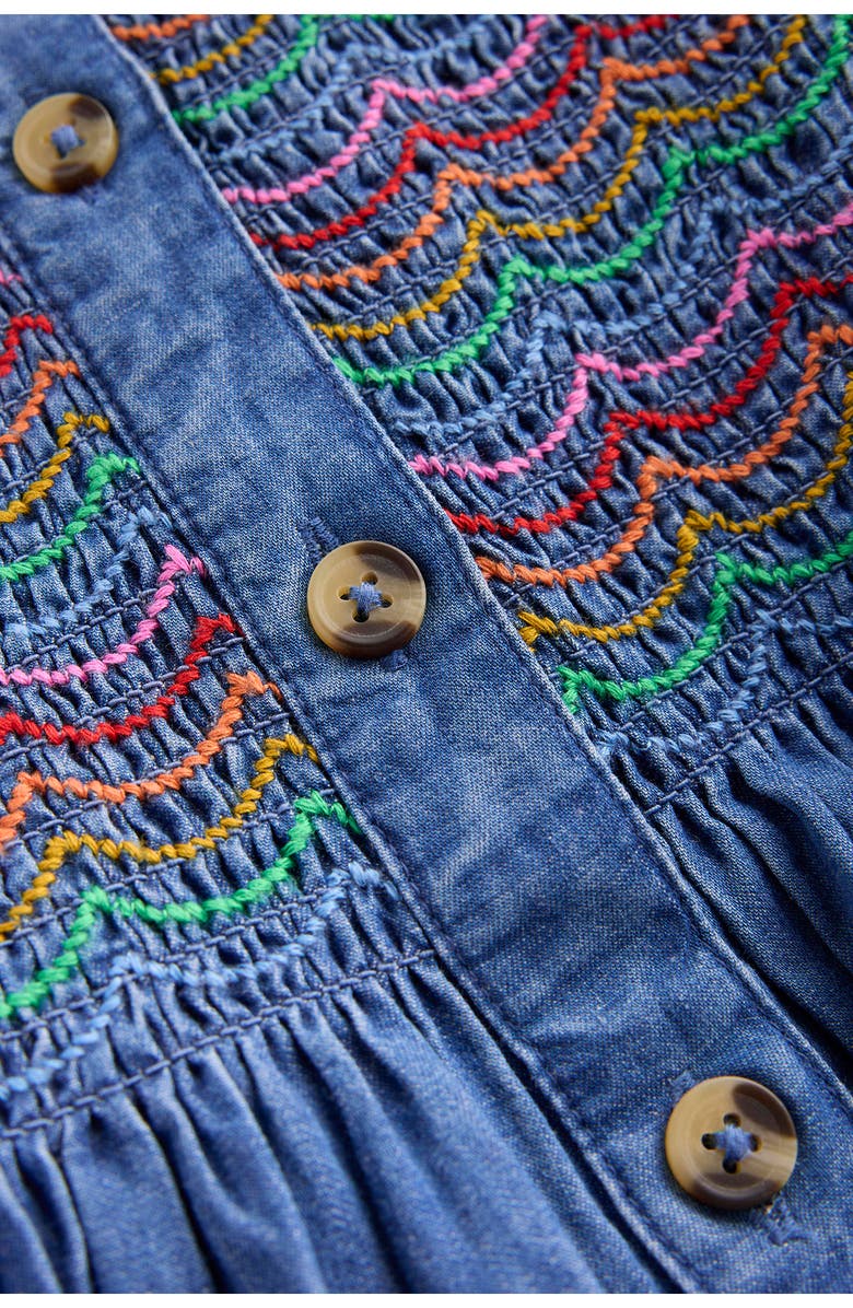 Mini Boden Kids' Smocked Long Sleeve Denim Shirtdress, Alternate, color, Mid Vintage Denim