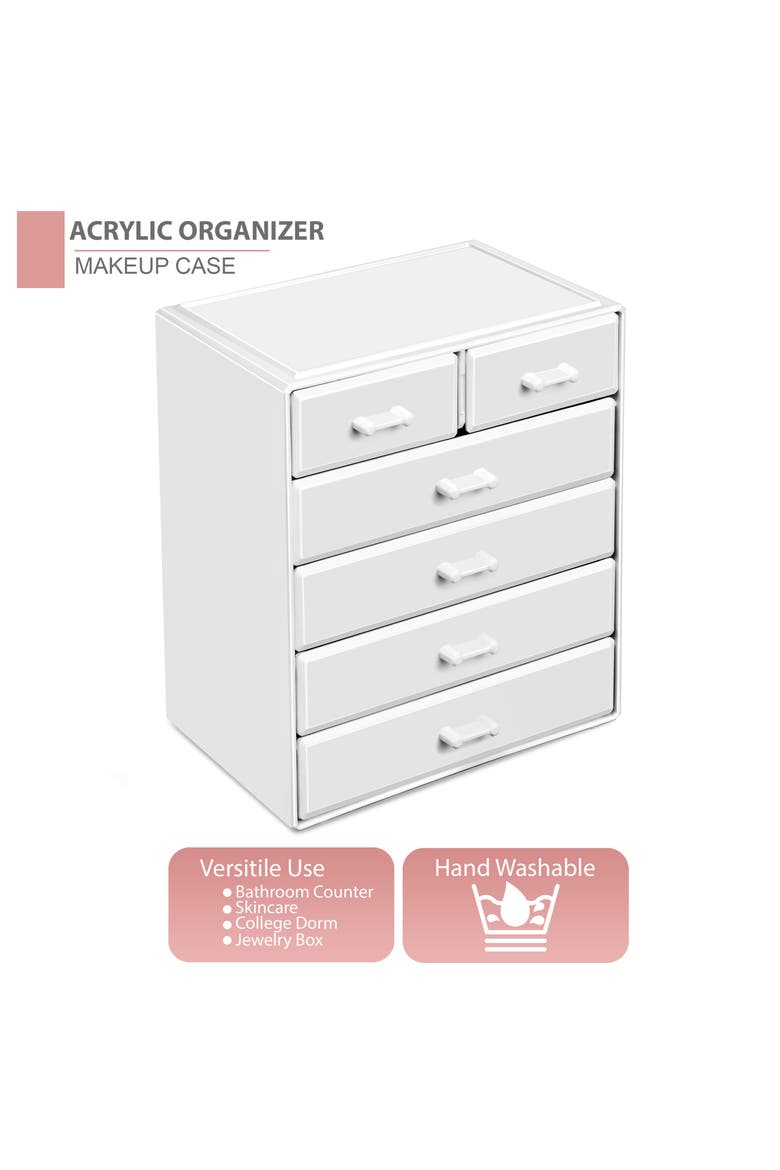 Large 6 Drawer Makeup Case, Alternate, color, WHITE