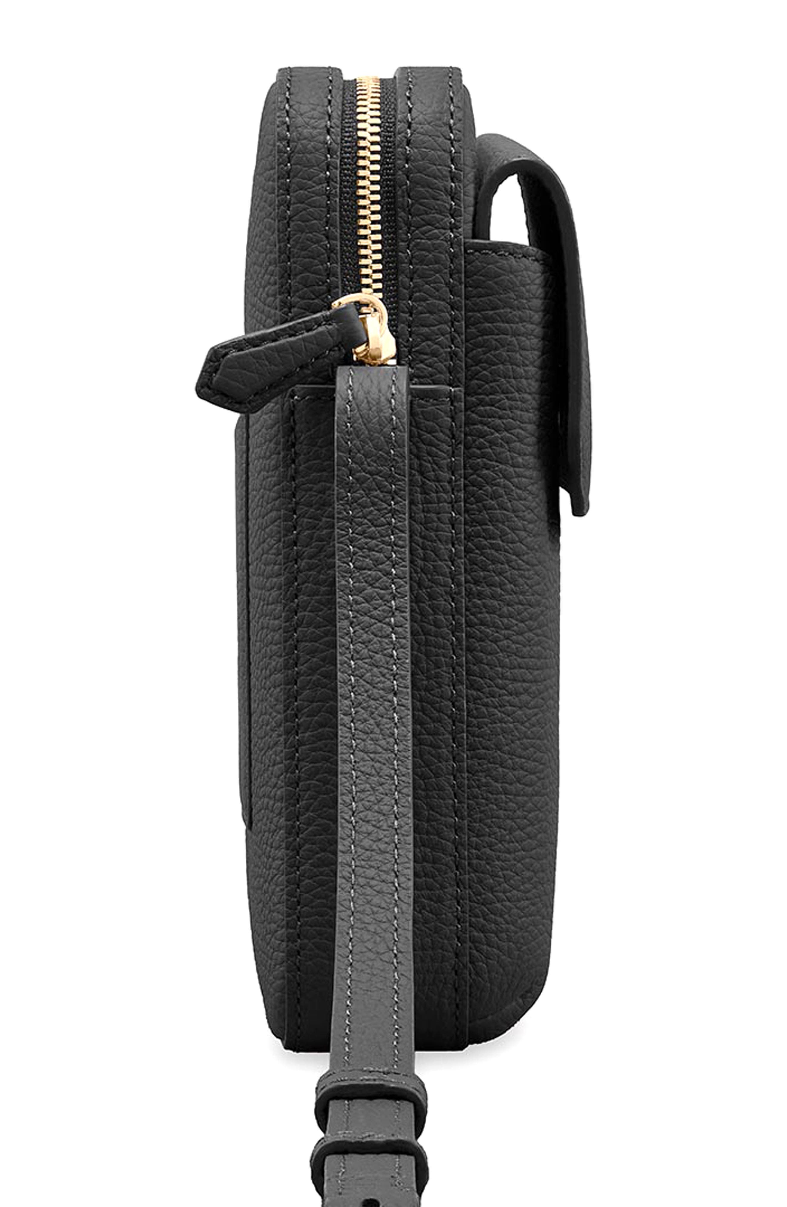 Leather Zip Phone Pouch, Alternate, color, Black Caviar