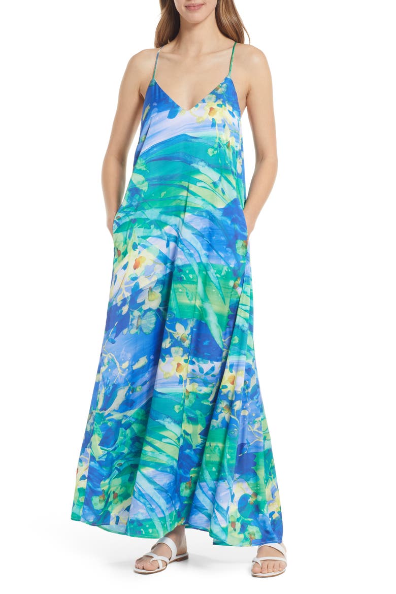 Retro Floral Maxi Dress, Main, color, RETRO FLORAL SWIRL