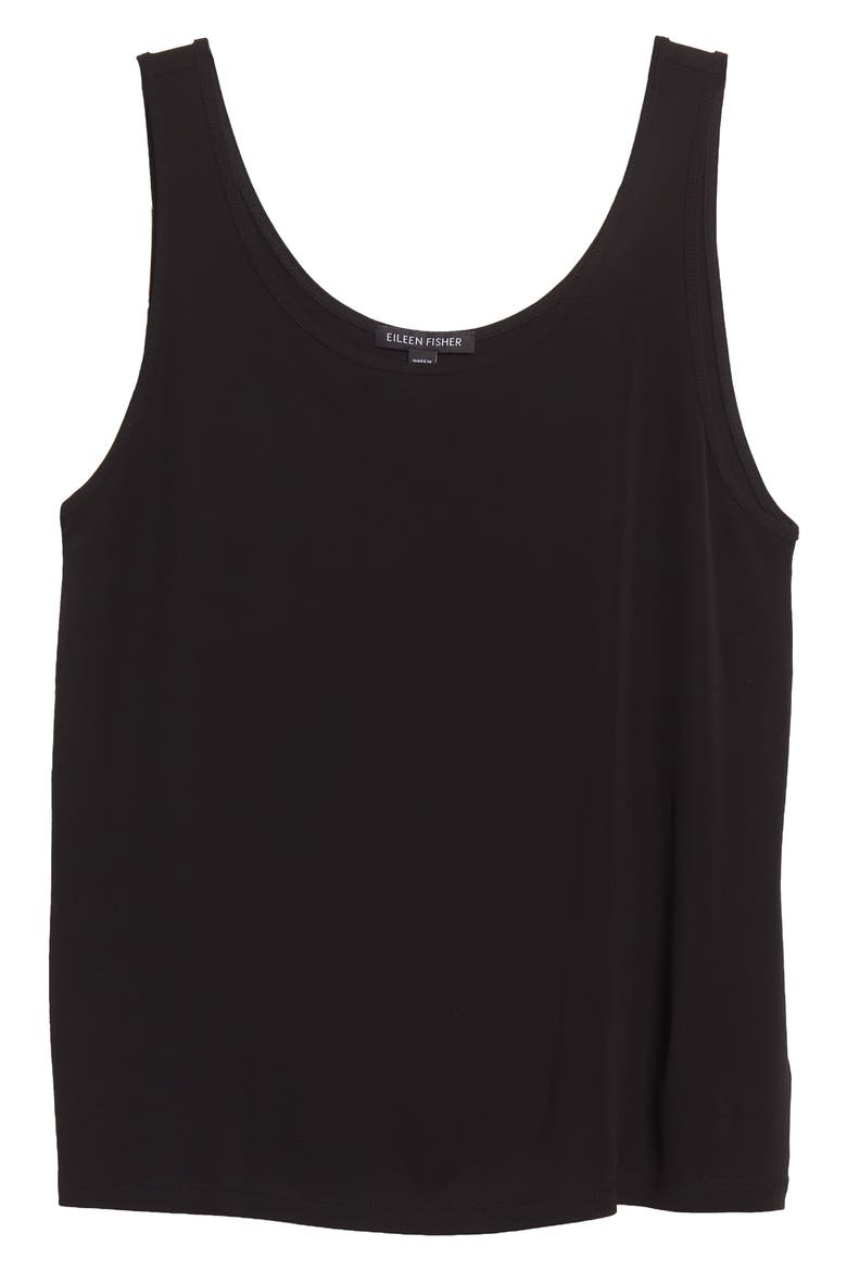 Slim Fit Scoop Neck Silk Tank, Alternate, color, BLACK