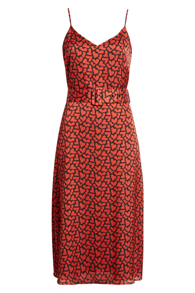 Red Heart Belted Midi Dress, Alternate, color, RED/ BLACK