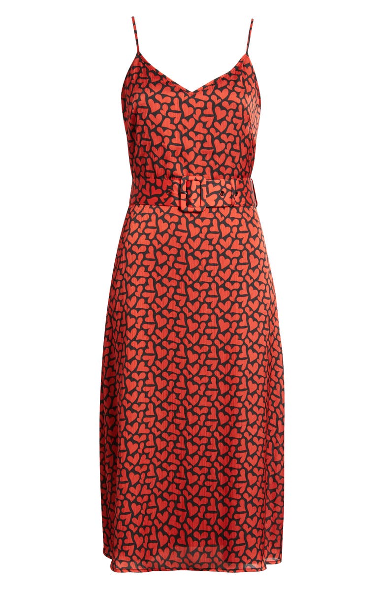 Sam Edelman Red Heart Belted Midi Dress, Alternate, color, Red/ Black