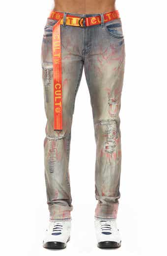 Rocker Belted Slim Straight Leg Jeans