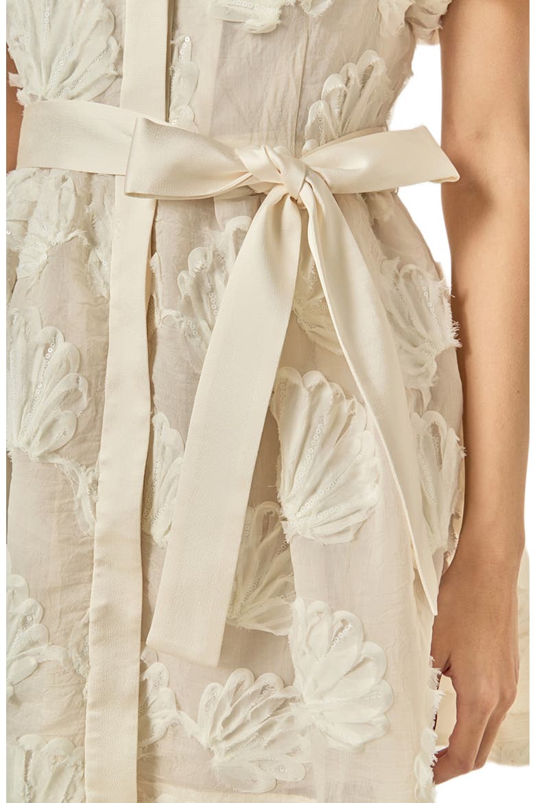 Shell Puff Sleeve Tie Waist Minidress, Alternate, color, OFF WHITE