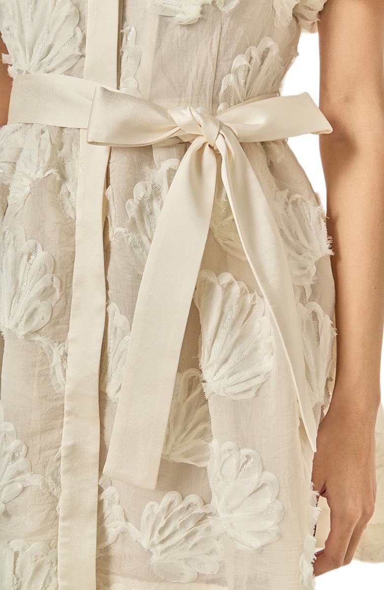 English Factory Shell Puff Sleeve Tie Waist Minidress, Alternate, color, Off White