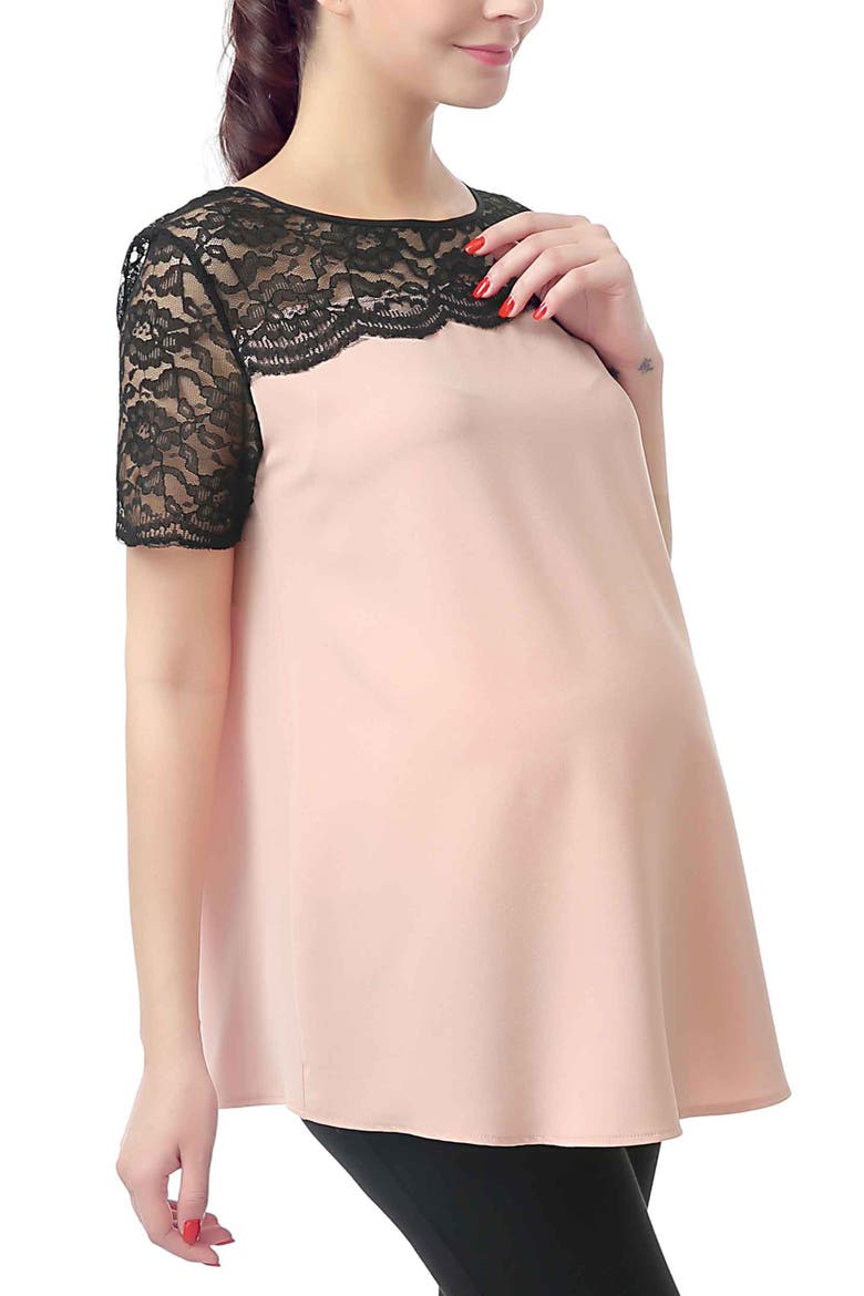 Paisley Lace Yoke Maternity Blouse, Alternate, color, Blush