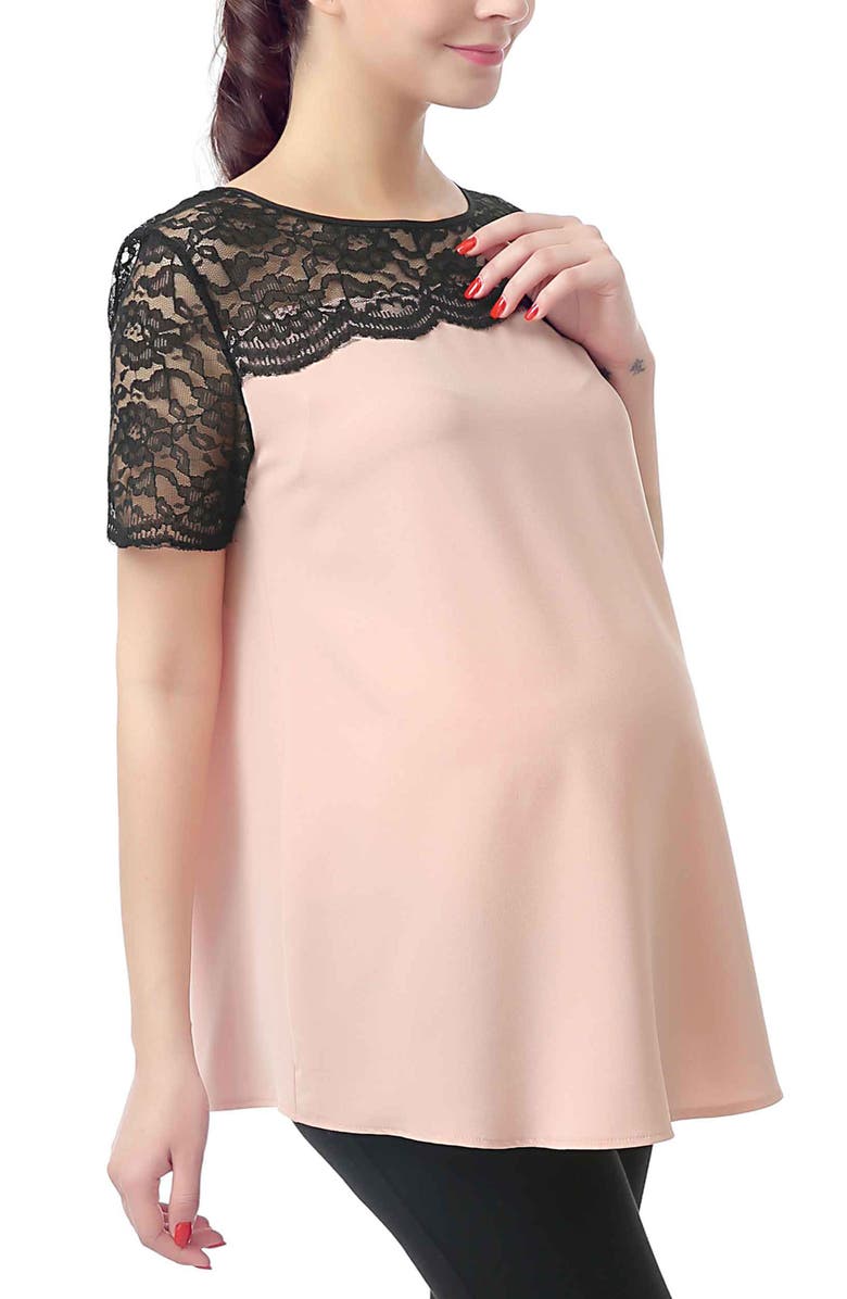 Kimi & Kai Paisley Lace Yoke Maternity Blouse, Alternate, color, Blush