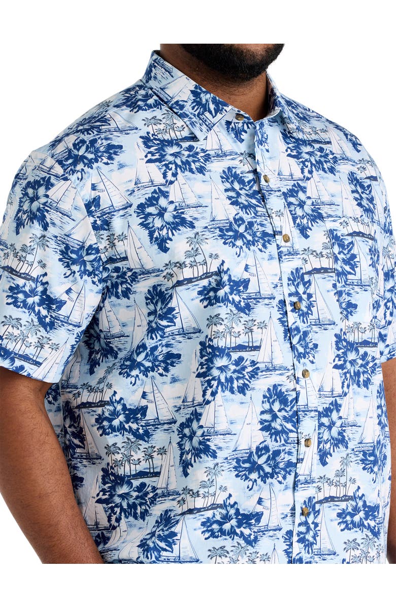 Oak Hill by DXL Big & Tall Sailboat Print Sport Shirt, Alternate, color, Blue