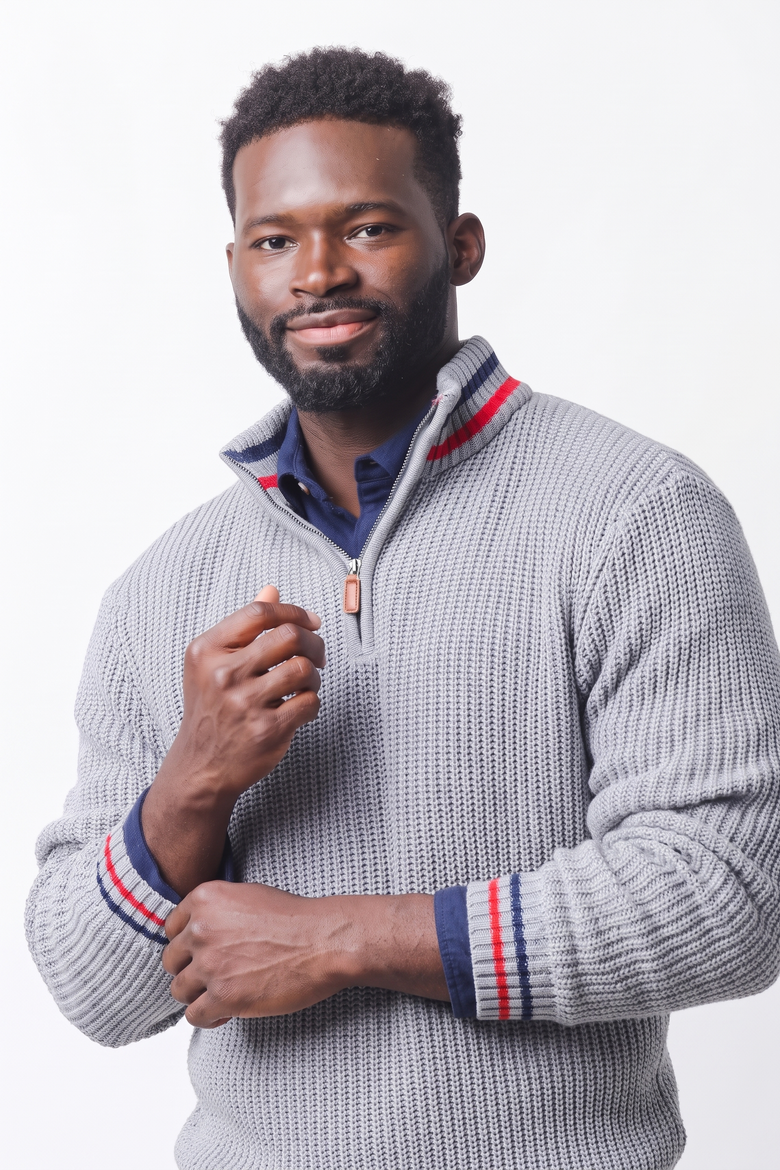 Men's Organic Cotton Half Zip Pullover Sweater, Alternate, color, Dark Gray Heather