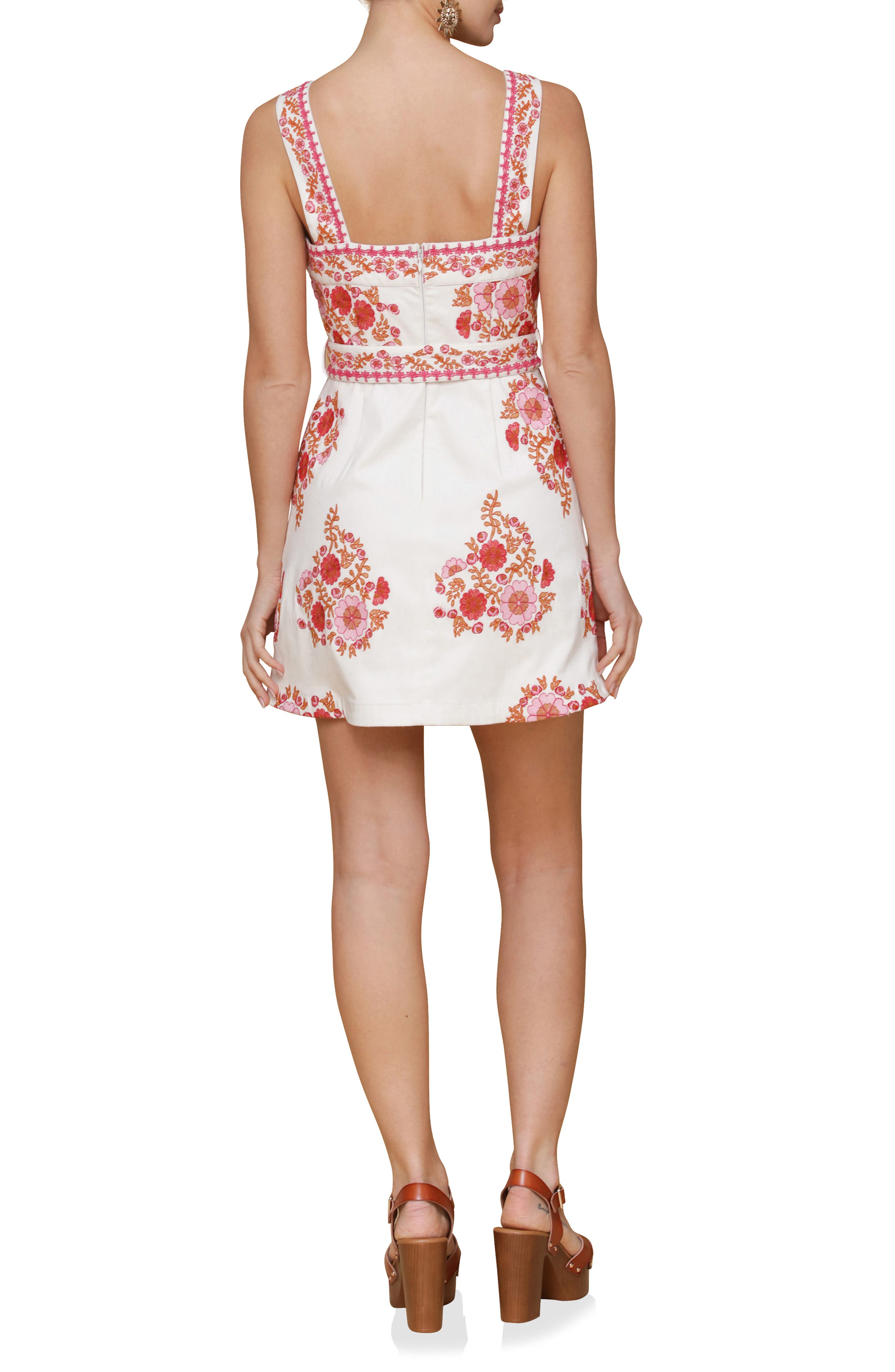 Belted Embroidered Stretch Cotton Minidress - image 2