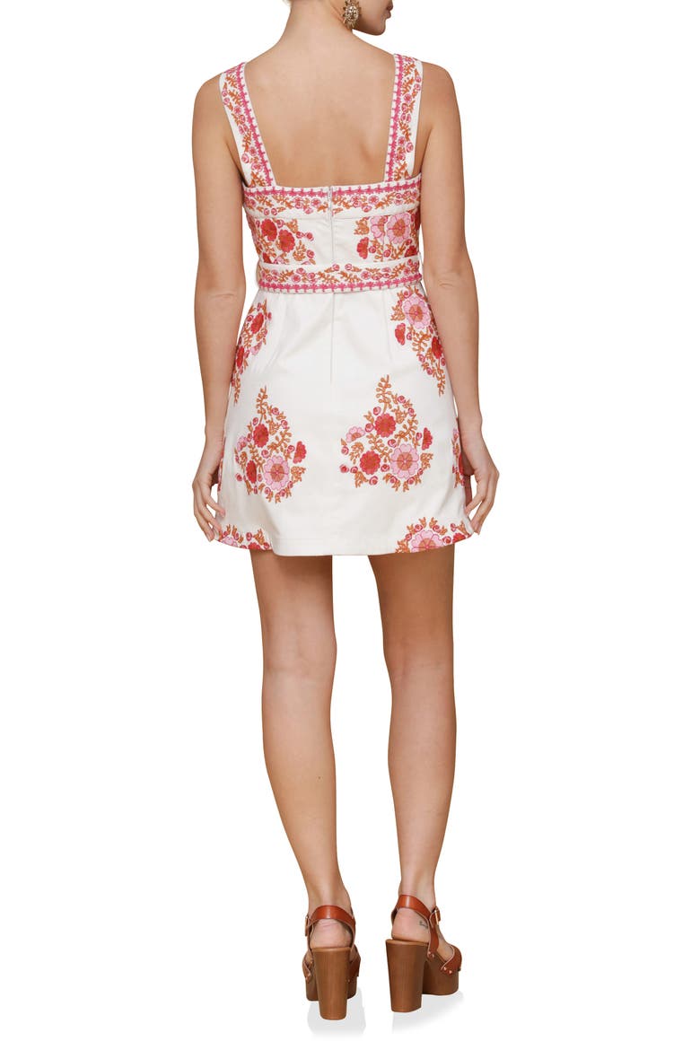 Belted Embroidered Stretch Cotton Minidress, Alternate, color, PINK MULTI EMBROIDERY
